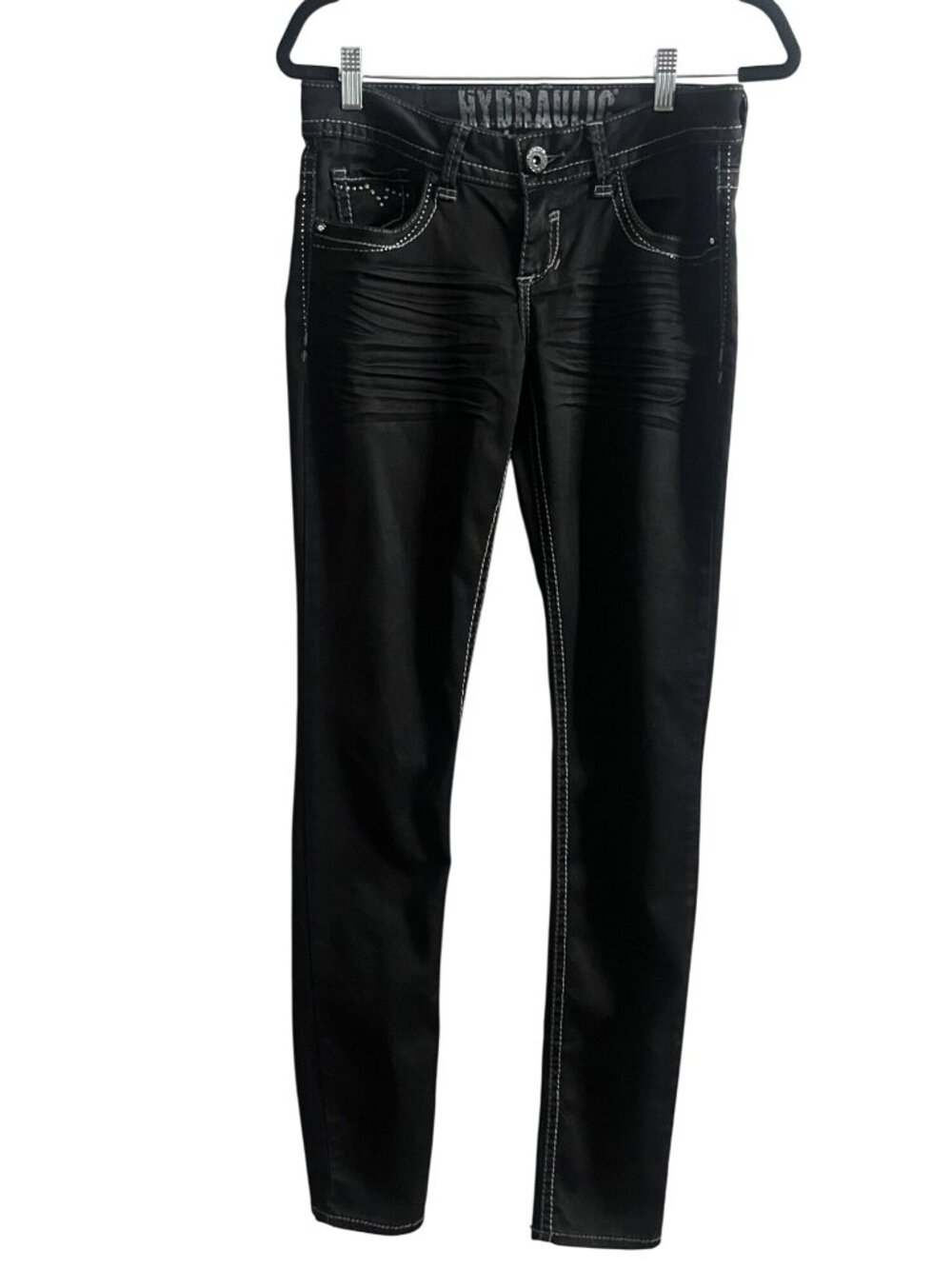 Hydraulic Bailey Black Y2K Skinny Jeans Rhinestone Bling Back Pockets Size 7/8